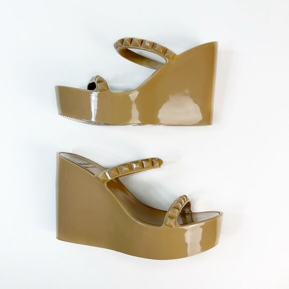 CARMEN SOL Tonino Slide Wedge Heels Size 38 US 8 Beige Platform Studded Jelly - Picture 3 of 12